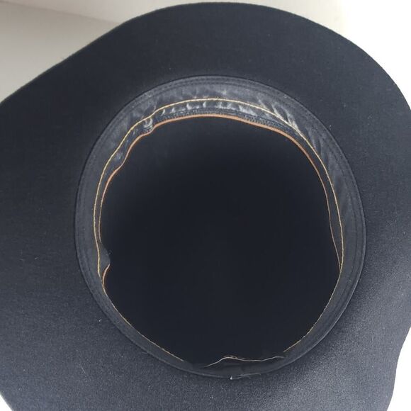 Frye Women\'s Size Medium /Large Black Wool Felt Brown belt Fedora Hat main image 4